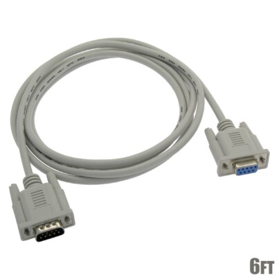 6FT DB9 9-Pin Male to Female Null Modem Adapter Extension Cable Cord Ivory