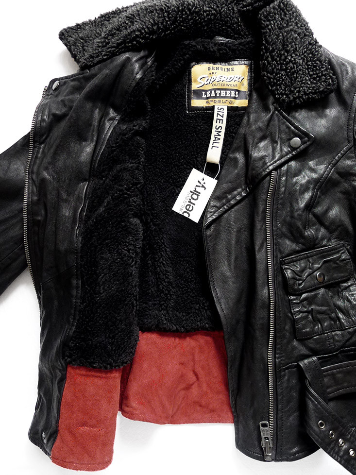 NEW WITH TAG SUPERDRY BELTED RIDER Moto Inspired Leather Jacket + Pockets Small image 2