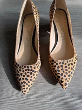 Sole Society Andorra Block Heel Pump Leather Cheetah Calf Fur Shoes Woman's sz 8