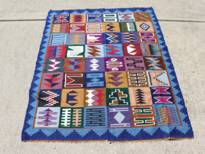 Vintage hand woven Wool Geometric Panel Garden Tribal Kilm 5'2'' x 3'9''