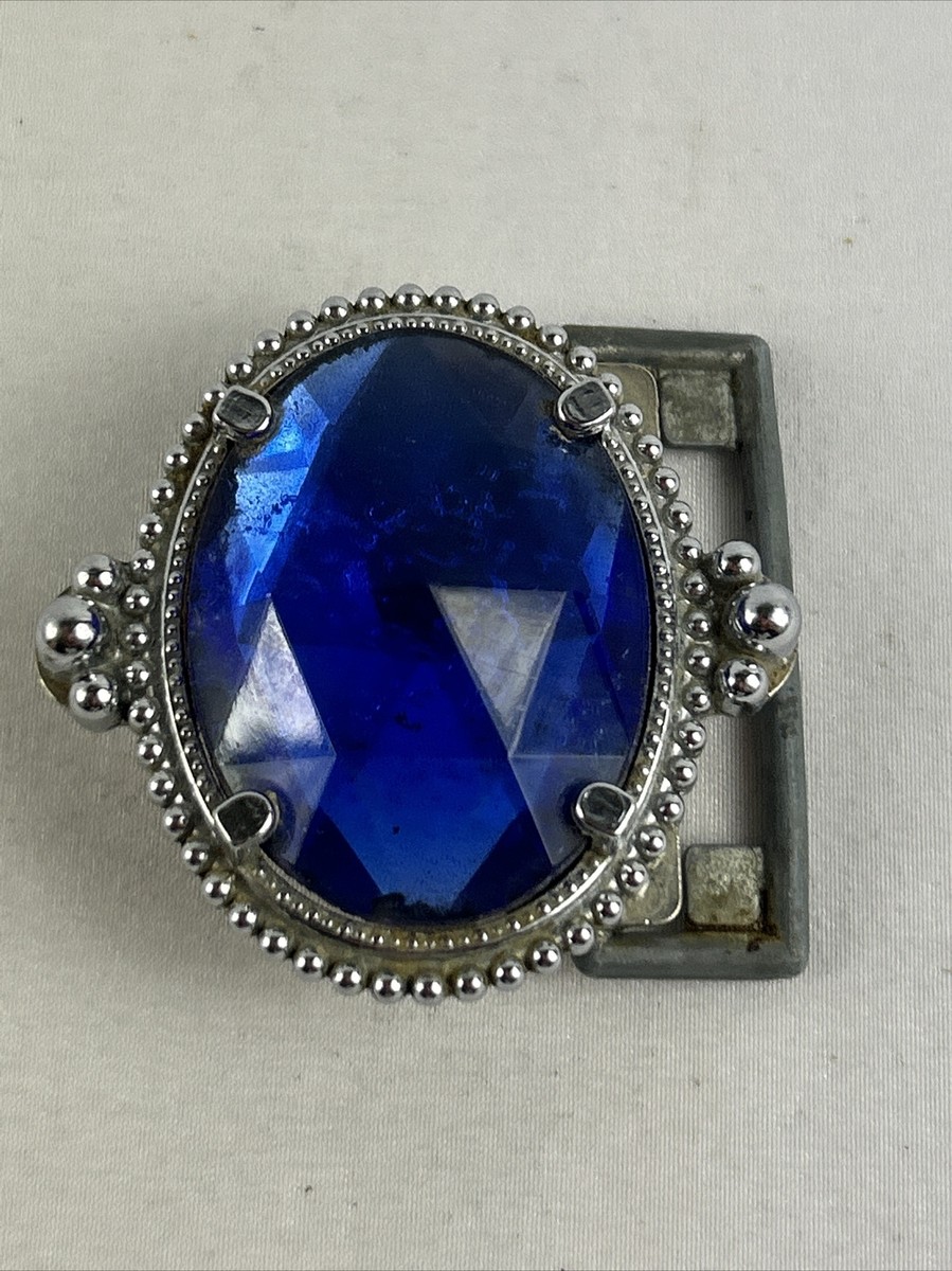Vintage Belt Buckle Blue Oval in Prongs Silver Tone Ball  display picture 3