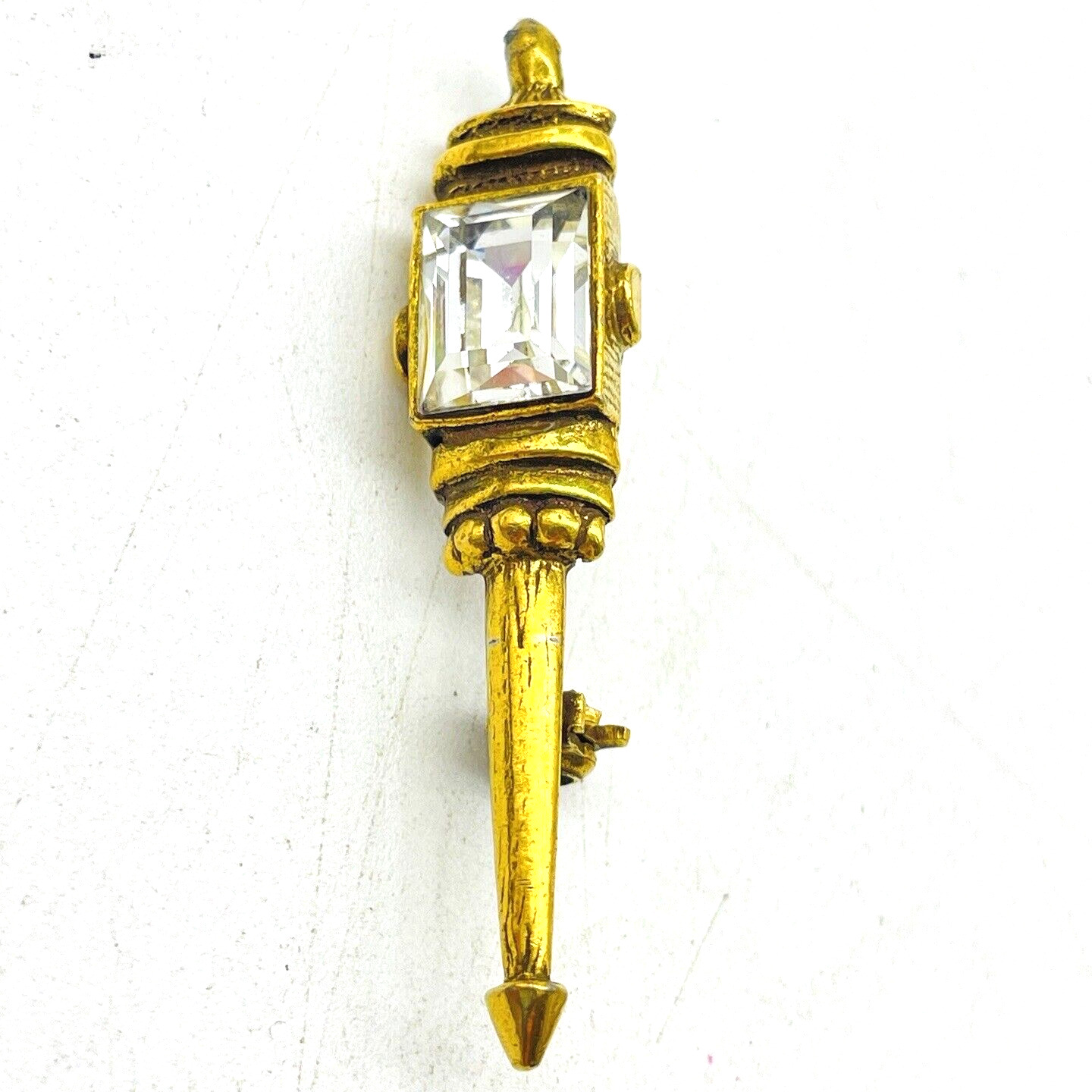 GOLDETTE Lantern Pin Gold Tone Rhinestone Street … - image 1