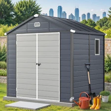 7.9x6.2 FT Resin Outdoor Storage Shed Lockable Double Doors & Vents Weatherproof