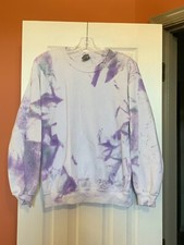 Gildan Heavy Blend Size S Tie Dye Long Sleeve Sweatshirt White Purple GUC