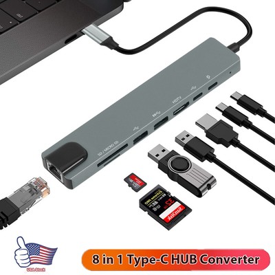8 in 1 Multiport USB-C Hub Type C To USB 3.0 4K HDMI Adapter For Macbook Pro/Air
