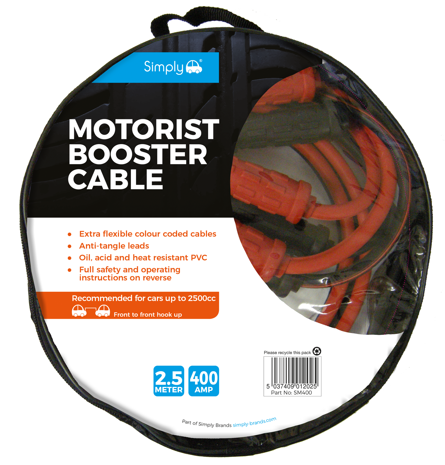 SM400 Simply Auto 400Amp 2.5Mtr Motorist Jump Leads