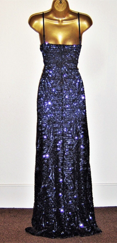 Quiz Navy Blue Sequin Long Maxi Evening Dress Size 12 Formal Prom Cruise Party - Picture 5 of 5