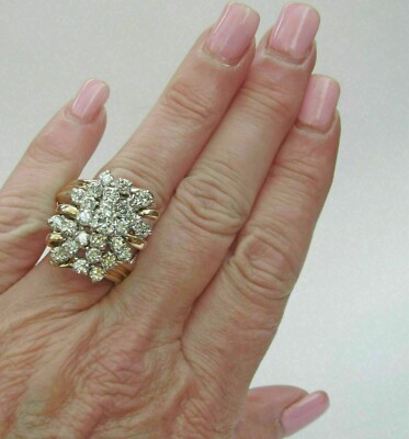 10K YELLOW GOLD PLATED HUGE 3.00 CARAT DIAMOND WATERFALL CLUSTER COCKTAIL RING