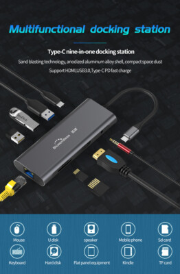 9 in 1 HDMI USB 3.0 Port Universal Docking Station support Type-C PD fast charge