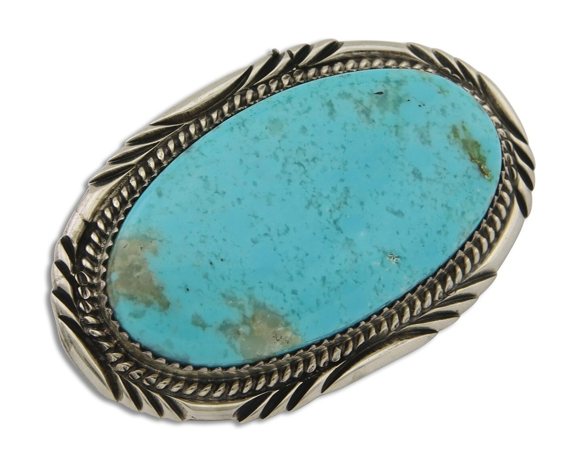 Navajo Pin Pendant 925 Silver Natural Blue Turquoise Artist signed DS