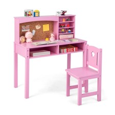 Kids Desk and Chair Set with Hutch and Bulletin Board for 3 Kids