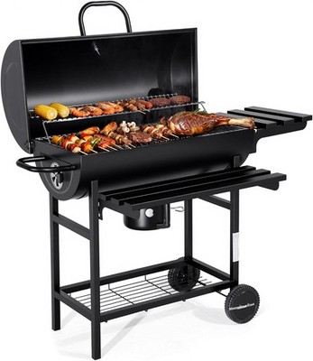 Barrel Charcoal Grill W/ Foldable Front Shelf 686 Sq.in. Cooking Area Outdoor