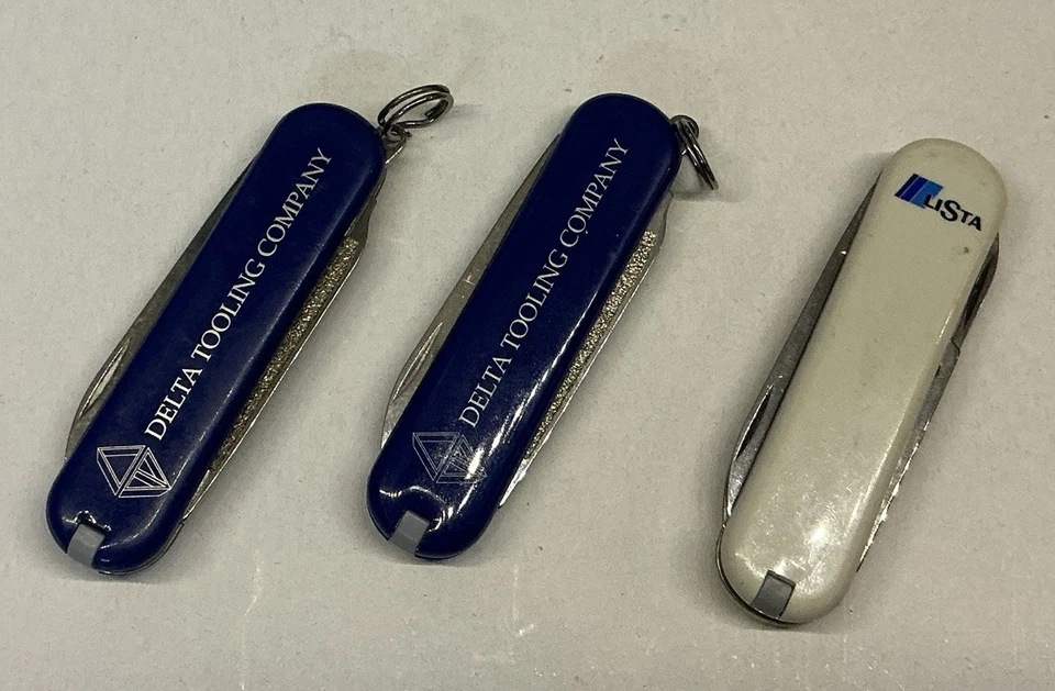 Vintage Lot of 3 Victorinox Swiss Army Small MultiTools Pocket Knife Advertising - Image 2 of 4