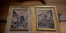 Marco de madera dorado 2 impresiones Paris De Champs Elysee's & Street Scene 20,5X17,5"