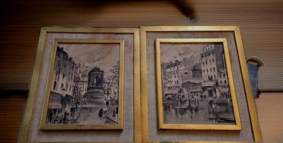 2  Prints Paris De Champs Elysee's & Street Scene  20.5X17.5'' Gold Wood Frame 