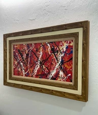 Jackson Pollock abstract art painting on canvas framed .