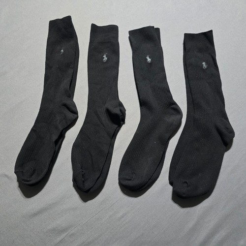 Polo Ralph Lauren Dress Socks Mens OS Black Ribbed Embroidered Pony 4 Pair Pack