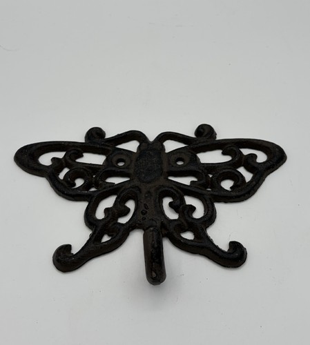 Cast Iron Butterfly Distressed Wall Coat Hook Cottagecore 7"