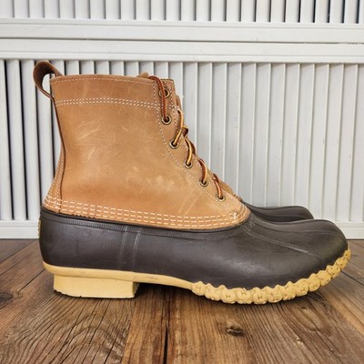 LL Bean Duck Bean Boots Mens Sz 12 M Brown Leather Waterproof Rubber Rain USA