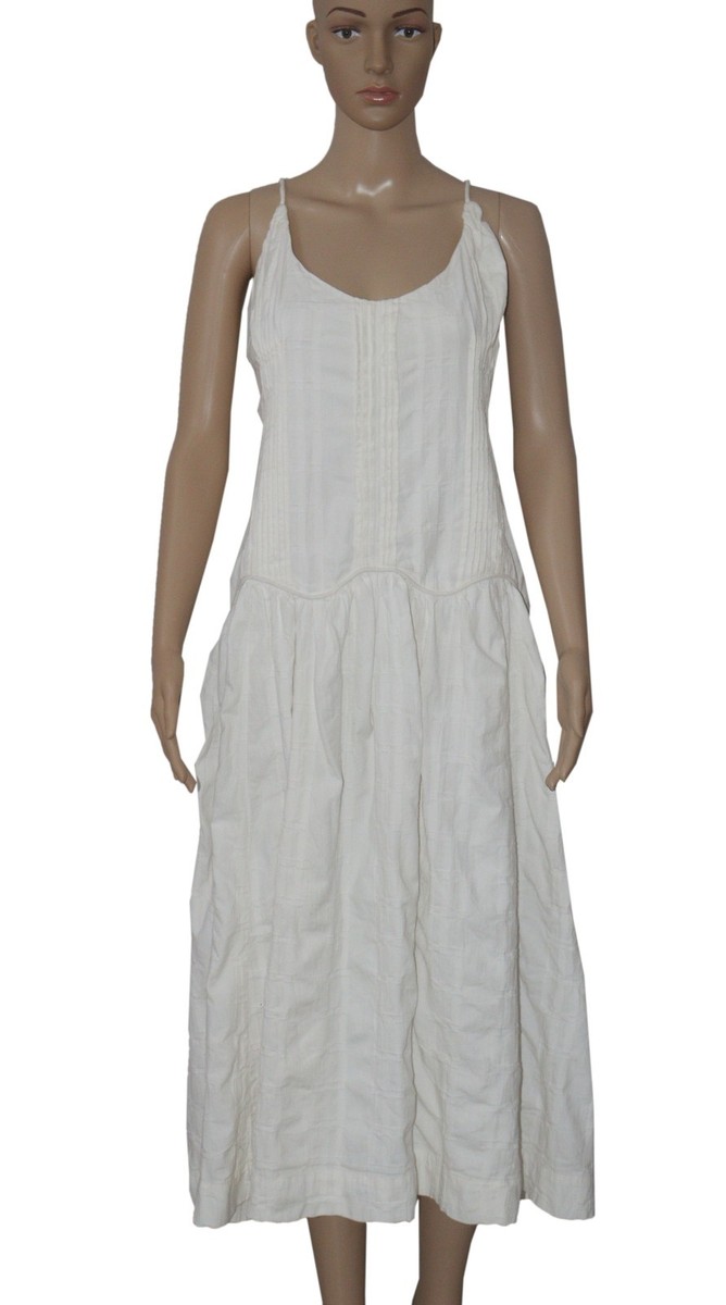 Free People Ezra Midi Dress Pleated Adjustable Shoulder Tie Back Ivory New XL 16 View 6