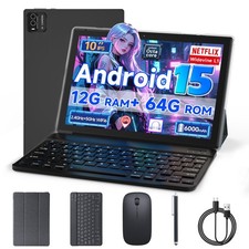 10 inch Tablet with Keyboard, 2 in 1 Tablet, Android 15