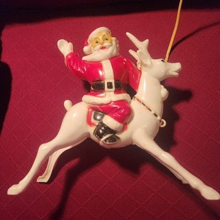 Vintage Light Up Santa Riding Reindeer Figure 9.5" Plastic Christmas Decoration