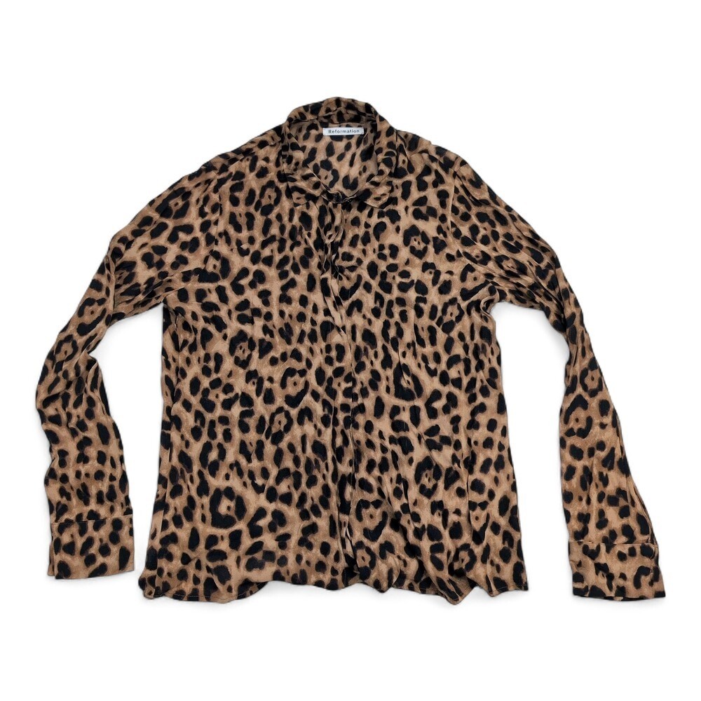 Reformation Leopard Print Button-Down Blouse Sz M - image 1