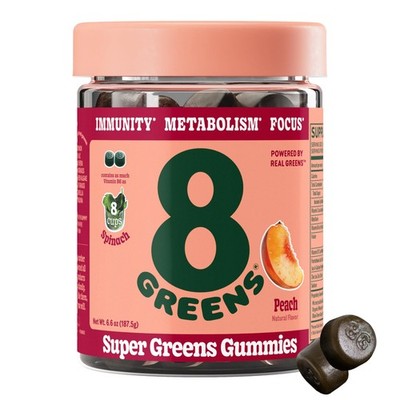 8Greens Daily Greens Gummies Peach Flavor Super Greens 50 Count Family Friendly