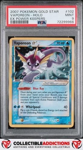 2007 Pokemon Ex Power Keepers #102 Vaporeon Gold Star Holo Swirl PSA 9 Mint