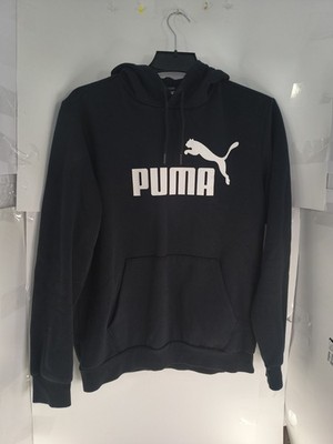 Puma Hoodie Mens M Black Pullover Sweatshirt Big Logo Athletic Pocket