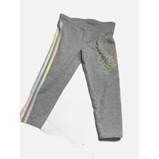 Adidas Leggings Girls XS 6/6X Gray Rainbow Logo Pastel Stripe Athletic Active