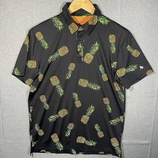 Birdie Bound Polo Mens S Pineapple Golf Shirt Black Performance Short Sleeve Top