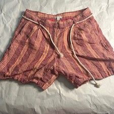 J Jill Love Linen Striped Shorts Womens Size 10 Casual Summer Rope Belt Preppy