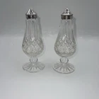 Waterford Lismore Salt & Pepper Shakers Footed Base Silverplated Lids Set 2
