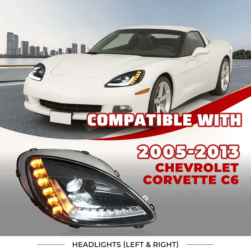 适用于雪佛兰 Corvette C6 05-13 LED 对车头灯司机和乘客侧 — 第 2/4 张图片