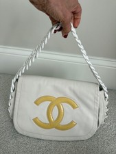 Chanel White Leather Yellow CC logo bag resin...