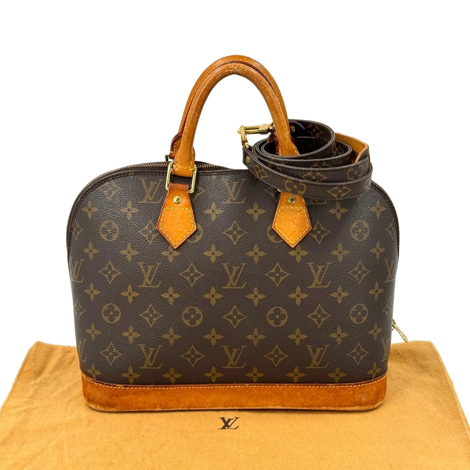 Vuitton — LOUIS VUITTON Alma PM Monogram Canvas Brown Top Handle Women Handbag M51130