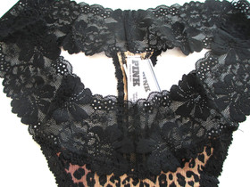VICTORIA'S SECRET PINK Cotton Thong Panty S M L Leopard NWT Black Lace Trim VS