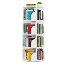 4 Tier Rotating Bookshelf Tower, Spinning Bookcase Lazy Susan, Revolving 360 ...