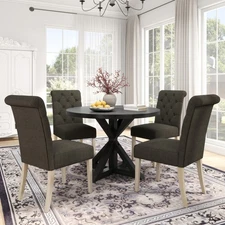 Banff 5-piece Dining Set, Cross-Buck Round Table with 4 Tufted Chairs, Charcoal