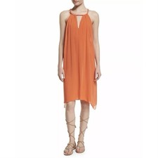 Alice + Olivia Katey Dress Tangerine Orange Chiffon Braided Halter Size XS