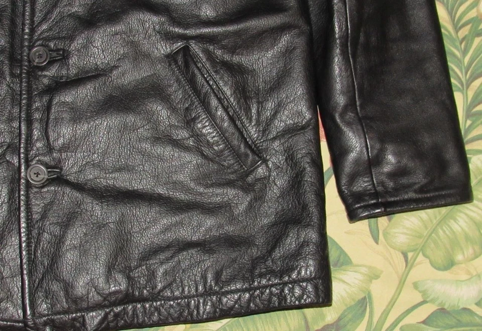 Vtg Y2K J CREW Black Wool Lined Leather Coat Jacket Medium - Image 3 of 4