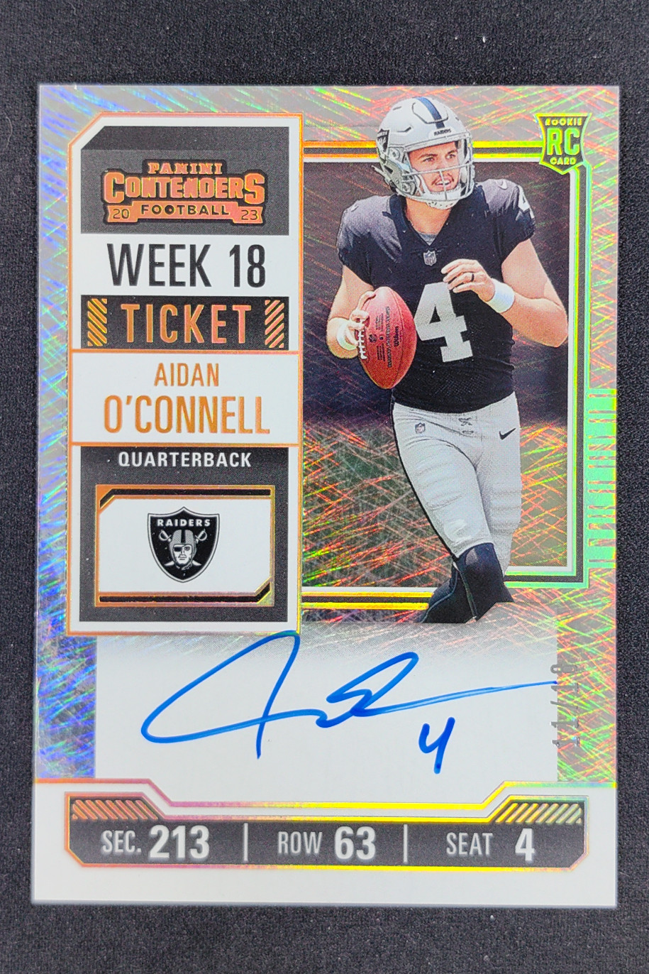 2023 Panini Contenders Aidan O'Connell Rookie Week 18 Ticket RPS Auto RC /18