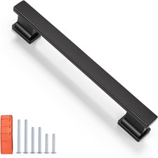 6 Pack Matte Black Solid Cabinet Pulls 5 Inch 128mm Hole Center Kitchen Cabinet