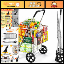 Wellmax Folding Shopping Cart for Seniors, Metal Grocery Cart, 66 lb Max