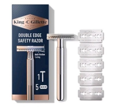 NEW! King C Gillette Men's Double Edge Safety Razor + 5 Refill Blades
