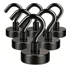 6pcs black magnet hooks, 25 pound strong magnet Hooks, heavy Duty epoxy coating*