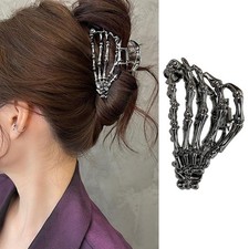 Metal Black Hair Clips Skeleton Hand 1 Count Pack of 1 , Skull