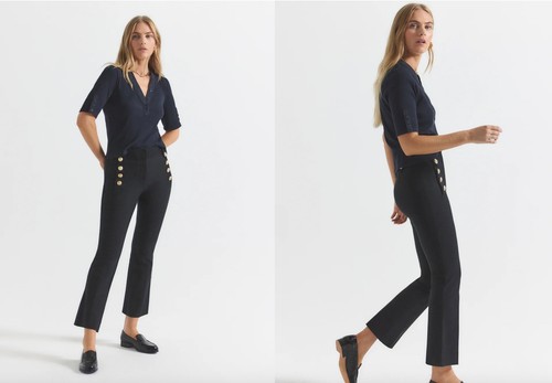 DEREK LAM 10 CROSBY Sz 8 ROBERTSON CROP FLARE TROUSERS Black Womens Pants $365 - Picture 2 of 11