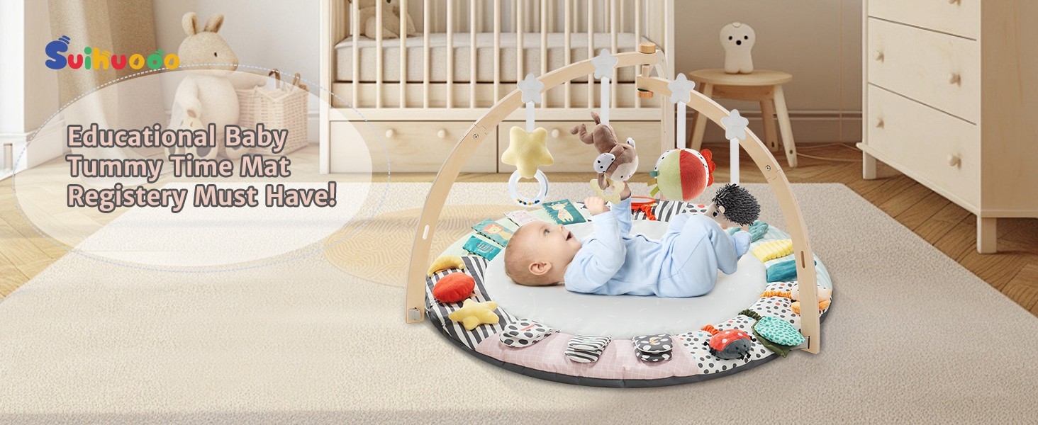 Baby Wooden Play Gym Newborn Developmental Zones Tummy Time Mat 7 in 1 Set NEW